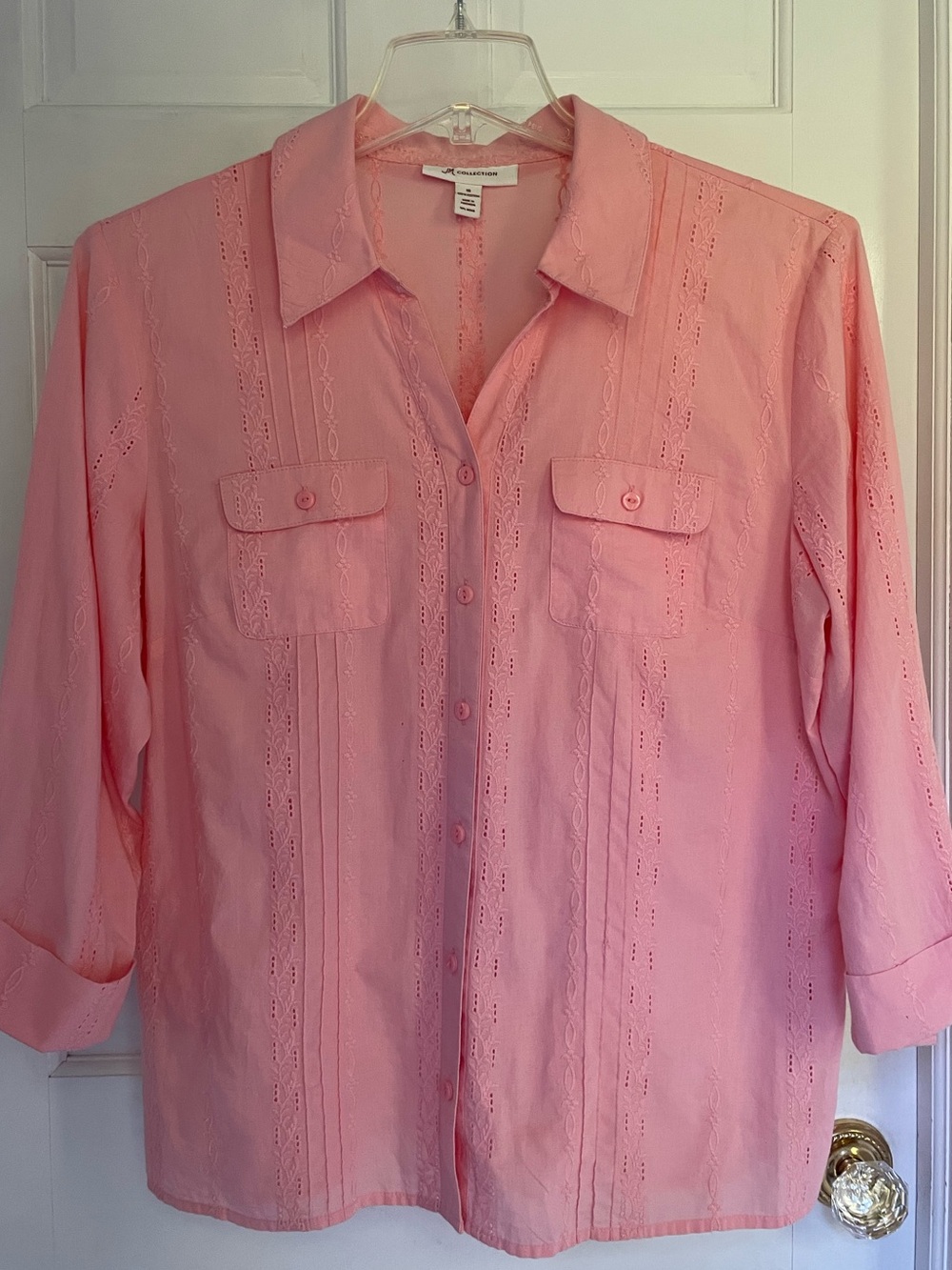 JM Collection Pink Eyelet Button-Front Women's Shirt